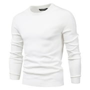 Yaoyar Men's Casual Solid Color Loose Base Sweater Basic Tops Knitted Round Collar Pullover Sweater White M